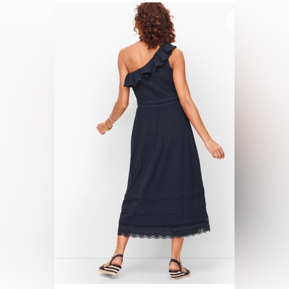 New NWT Talbots One Shoulder Ruffled Midi Dress Blue Size 14 - Picture 2 of 9